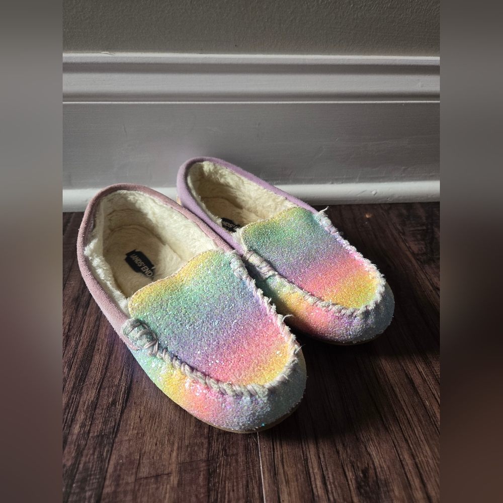 Colorful Rainbow Slippers, Lands End, Size 2